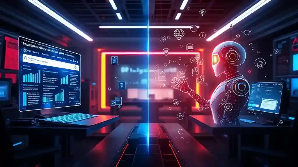Futuristic AI comparison Perplexity AI vs ChatGPT cyber battle concept