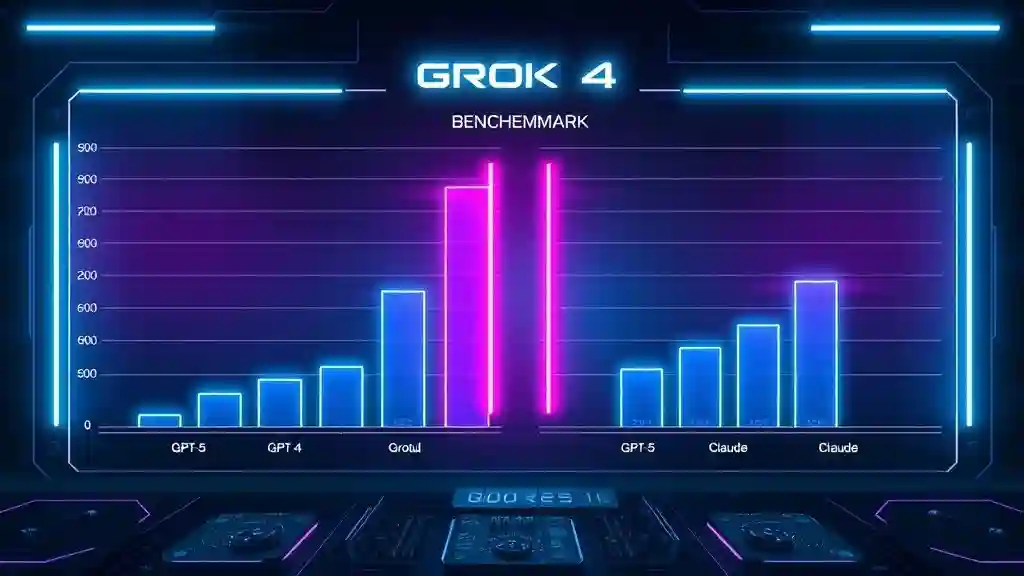 Visual benchmark results showing Grok 4 leading in reasoning, coding, and math compared to GPT-5 and Claude Opus 4.
