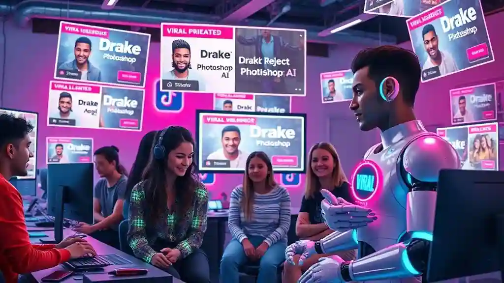 AI Meme Creator Digital artists in a futuristic studio using AI to create viral memes on floating screens, symbolizing the rise of AI-powered meme culture in 2025.