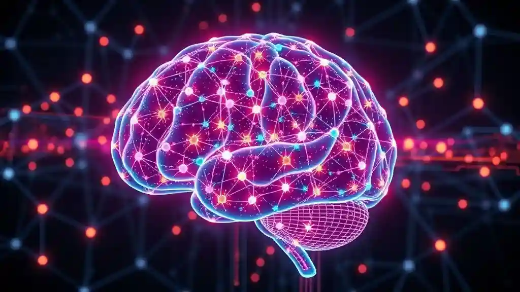 Futuristic AI brain connected to APIs, databases, and websites with glowing data streams representing real-time intelligence.