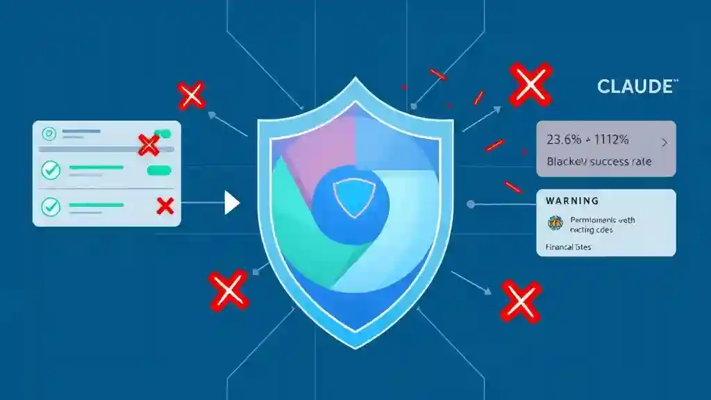 "Claude Chrome Extension security features showing protective measures against prompt injection attacks and malicious websites with improved safety ratings"
Placement: In "Safety and Security Insights"