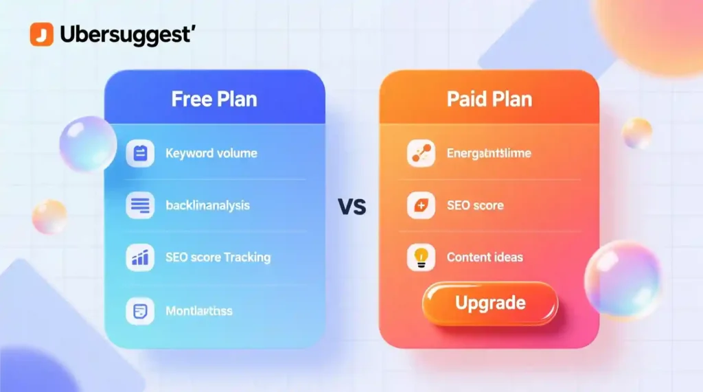 Comparison of Ubersuggest Free vs Paid features in 2025.