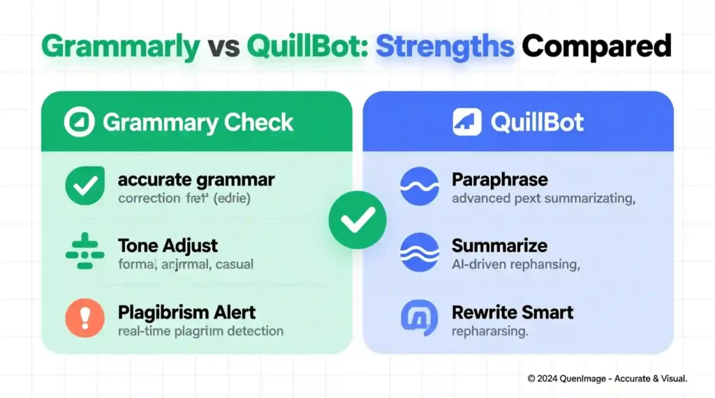 Comparison chart of Grammarly vs QuillBot features