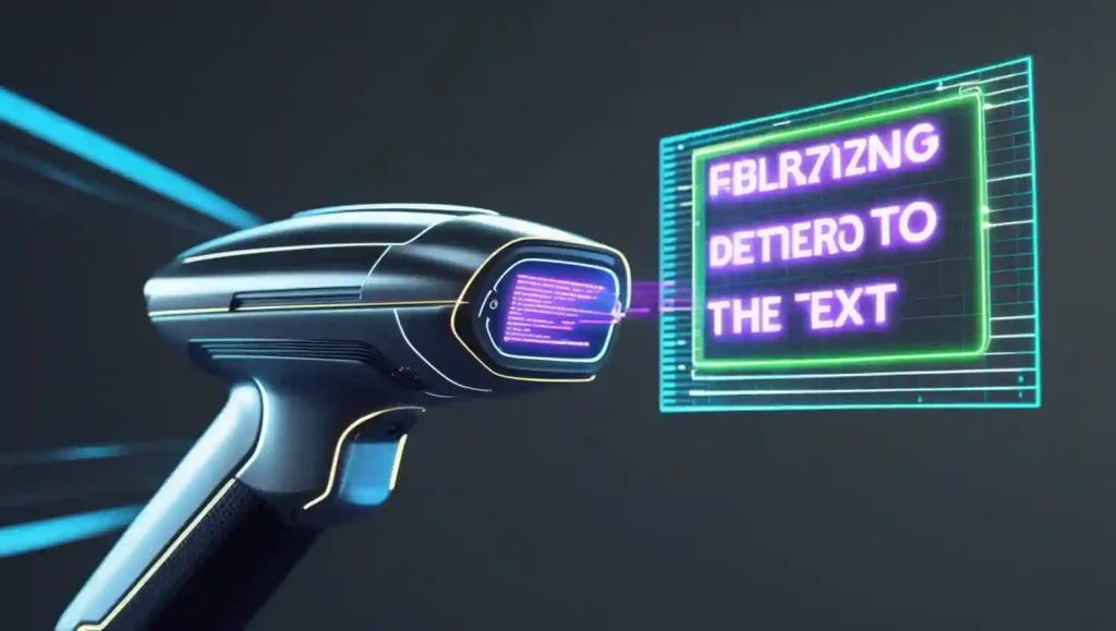 AI text detector scanning digital content on futuristic holographic screen