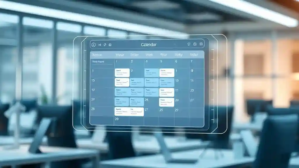 AI Calendar Assistant managing schedules in a futuristic workspace.