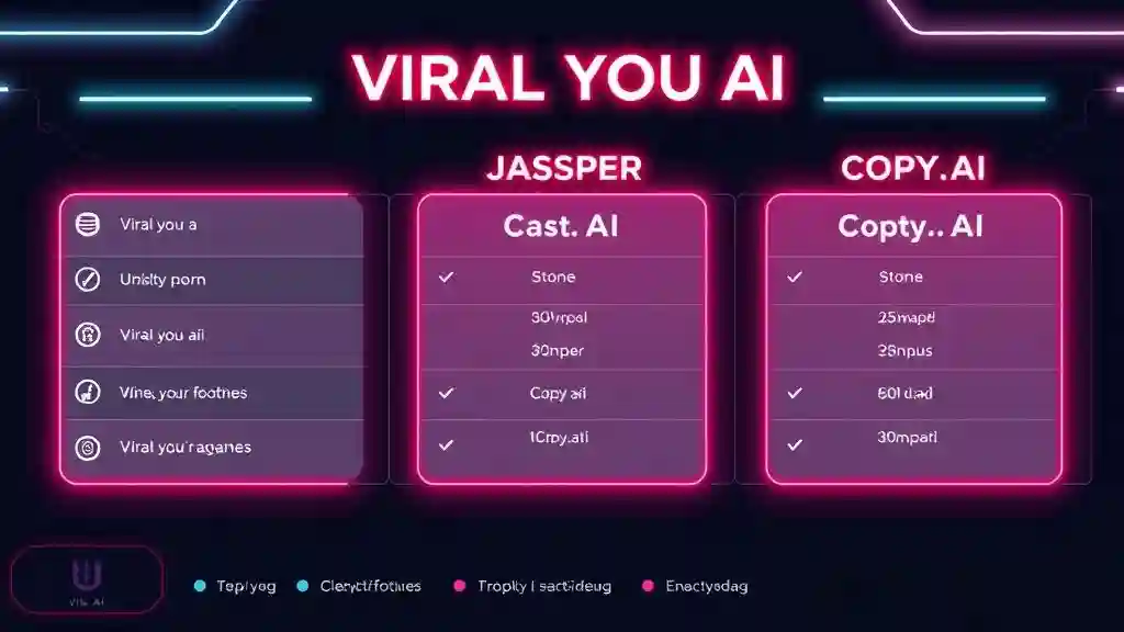 Viral You AI vs Jasper vs Copy.ai comparison chart for creators.