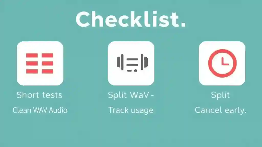 Credit-saving checklist for ElevenLabs text-to-speech users.