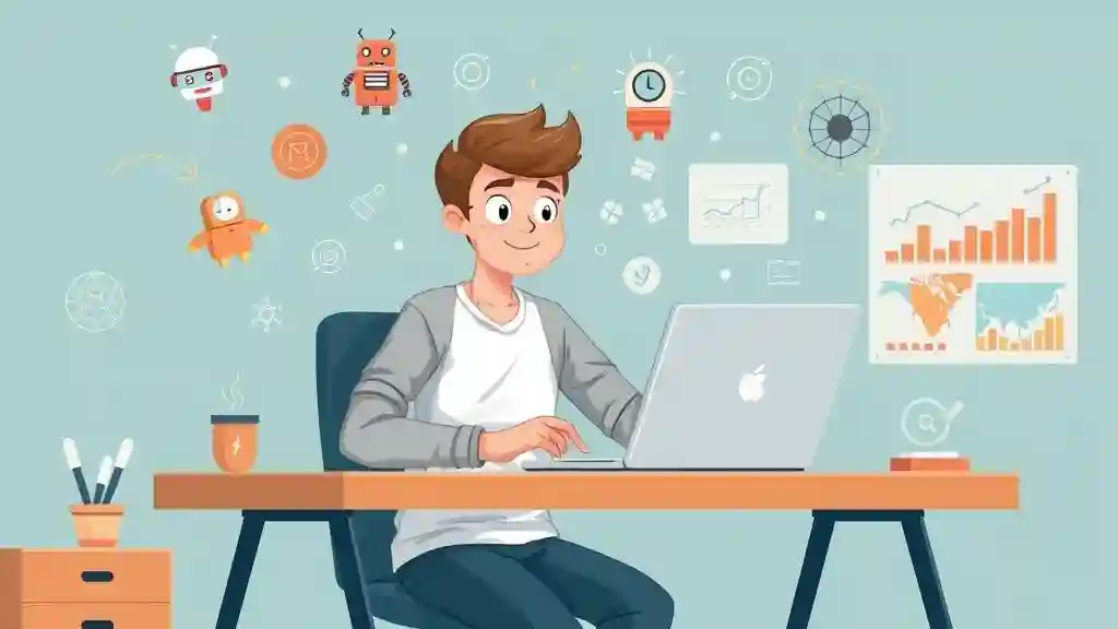 Beginner learning AI with laptop and futuristic icons representing artificial intelligence