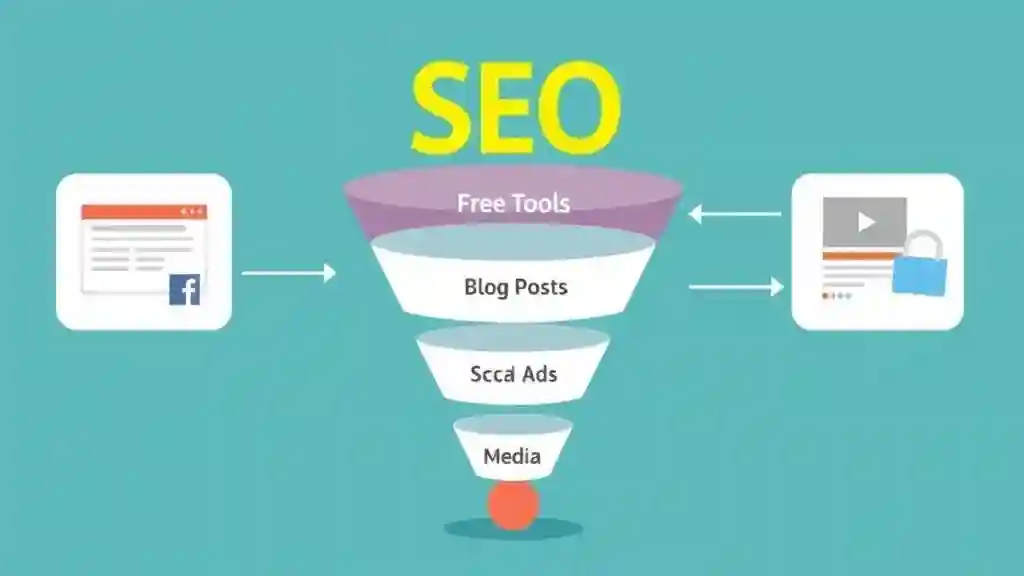 Flowchart showing SEO workflow using Google Keyword Planner and other free tools.