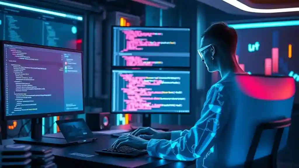 Developer collaborating with GPT-5-Codex AI assistant inside futuristic IDE