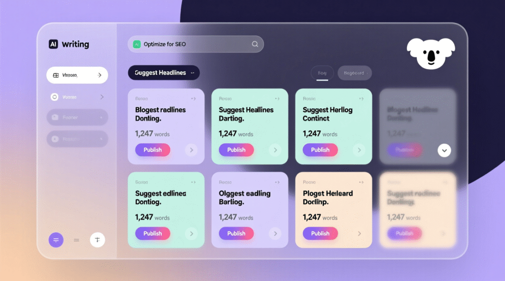 Koala AI dashboard interface for generating and publishing blog posts
