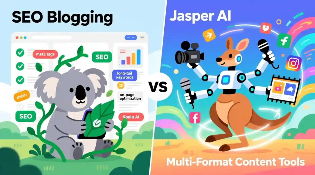 Koala AI best for bloggers, Jasper AI best for agencies and teams