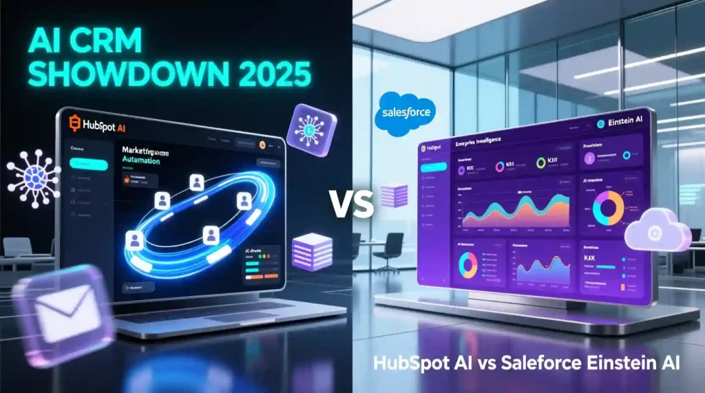 HubSpot vs Salesforce AI comparison illustration CRM showdown 2025