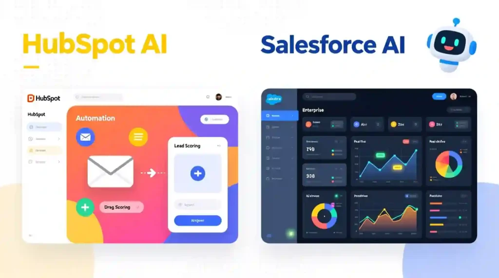 HubSpot AI marketing CRM vs Salesforce Einstein AI enterprise CRM dashboard