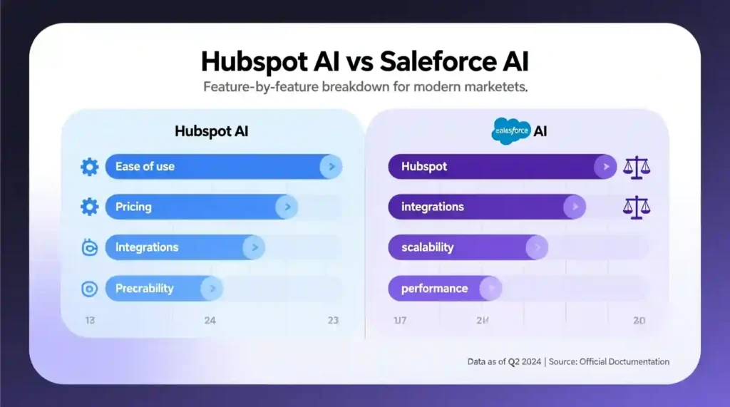 HubSpot vs Salesforce AI feature comparison infographic 2025