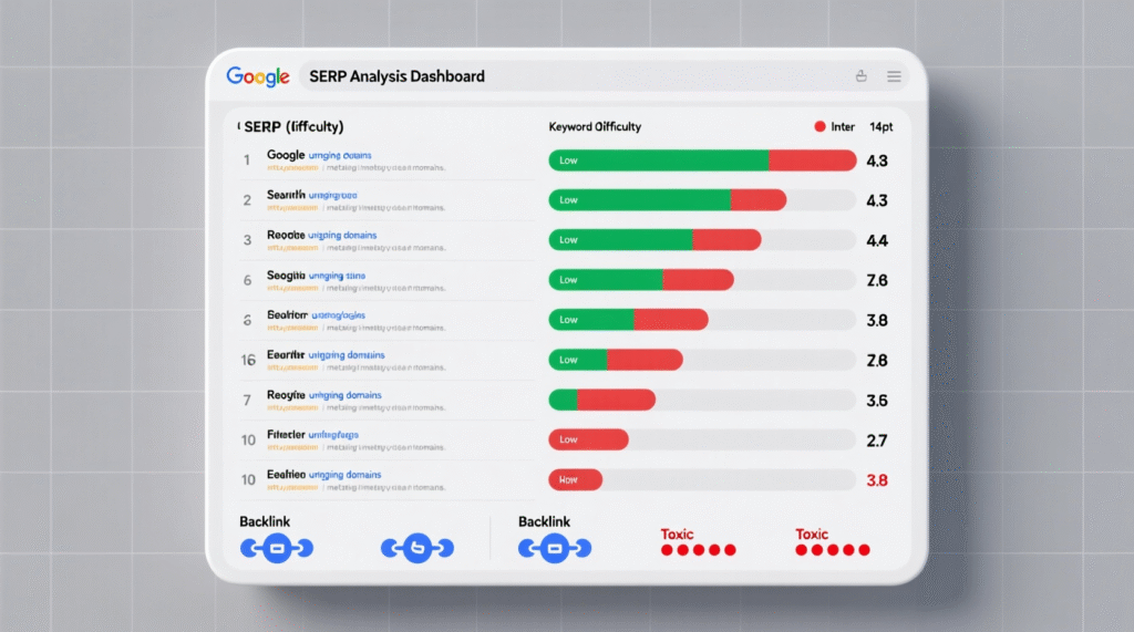 Mangools KWFinder SERP analysis with keyword difficulty and competitor insights