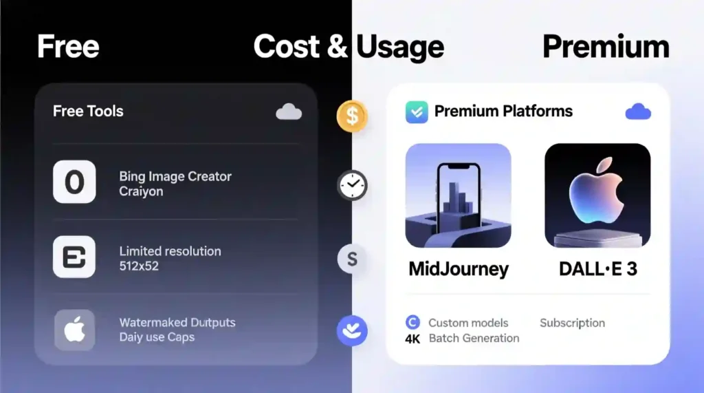 Free unlimited AI image generators compared to premium paid AI tools.