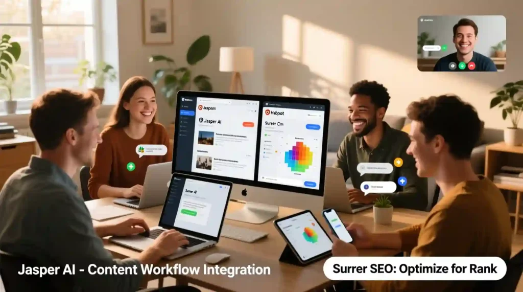 Jasper AI integrating with marketing tools to enable team collaboration and workflow automation.