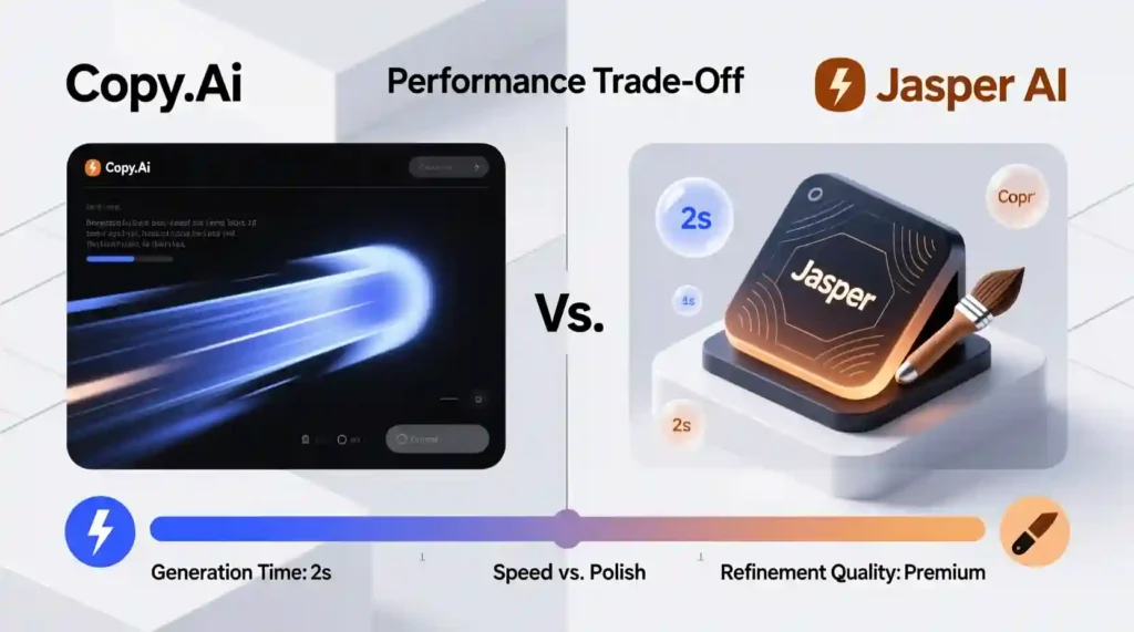 Copy.ai vs Jasper AI comparison infographic