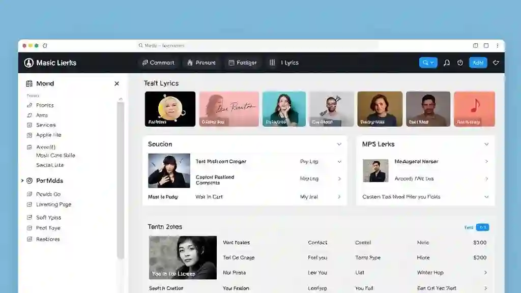 Songbay digital lyrics catalog showing uploaded lyrics and demo tracks.