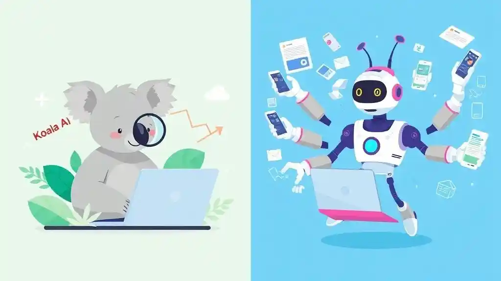 Koala AI vs Jasper AI illustration showing SEO blogging vs multi-format content tools