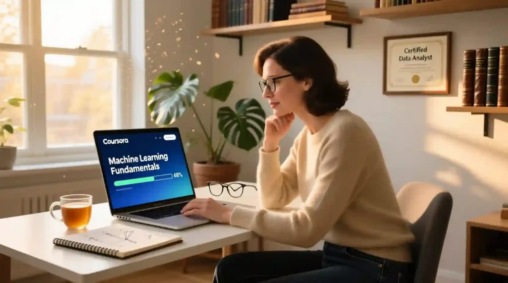 Learner taking the AI for Everyone course on Coursera
