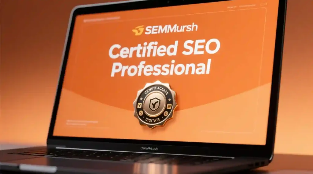 SEMrush Academy SEO certificate and LinkedIn badge for technical SEO learners