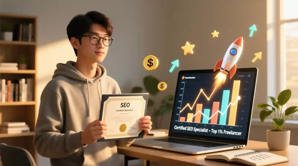 “Student earning SEO Training Masterclass certificate and ranking success”