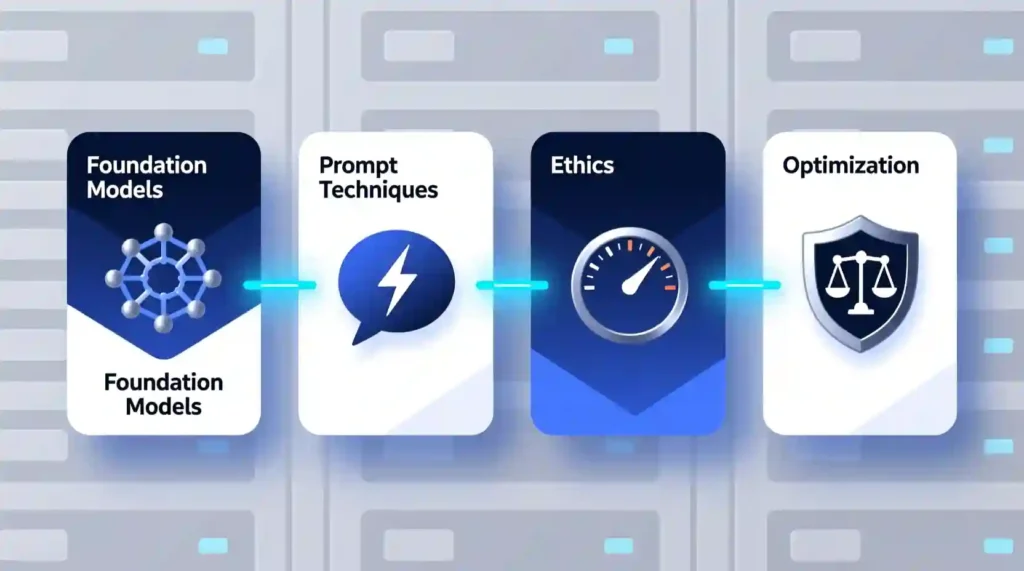 “Four AWS prompt engineering course modules diagram”