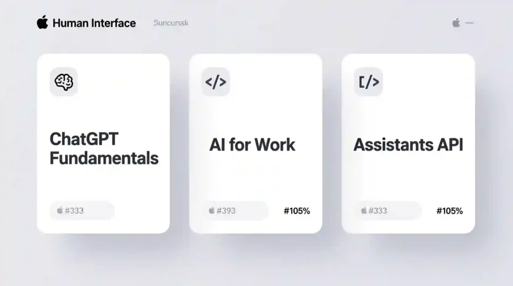 “Inside the OpenAI Academy dashboard showing course categories and tracks.”