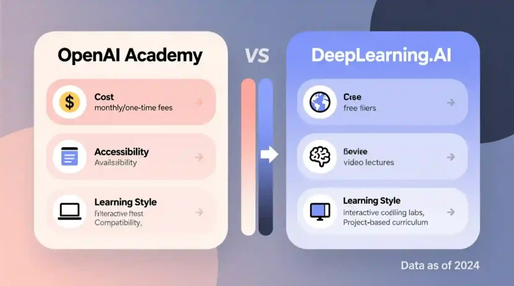 “Comparison between OpenAI Academy and DeepLearning.AI features.”