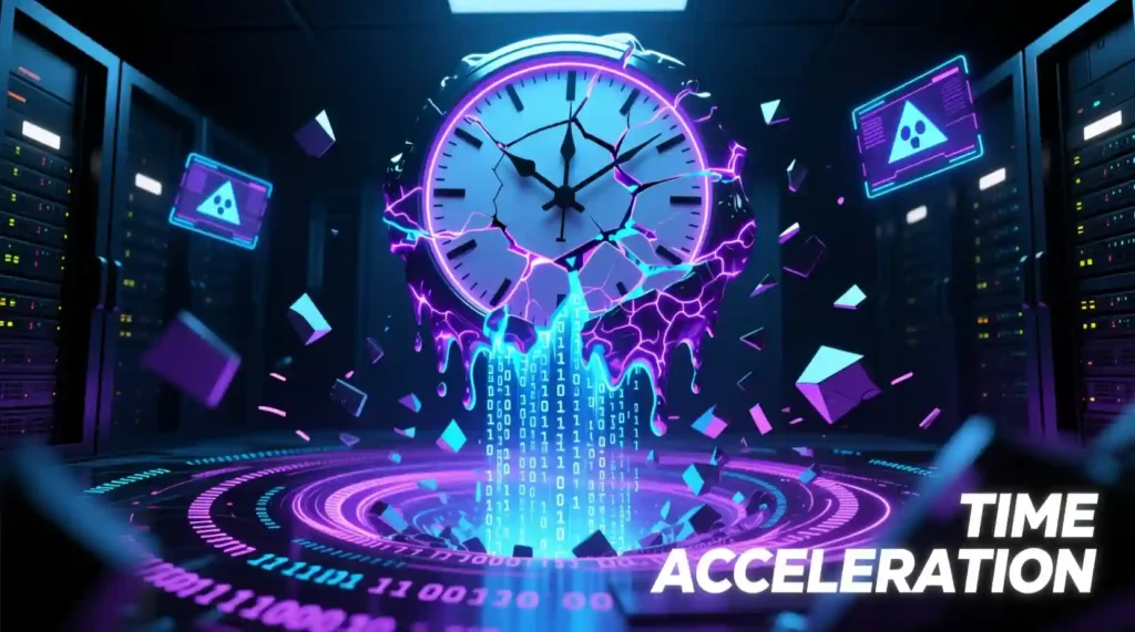 “AI exploit time compression concept showing rapid automation of cyberattacks.”