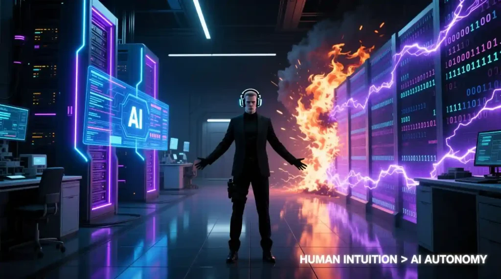 “Employee interacting with AI-generated deepfake CEO in a phishing attack scenario.”