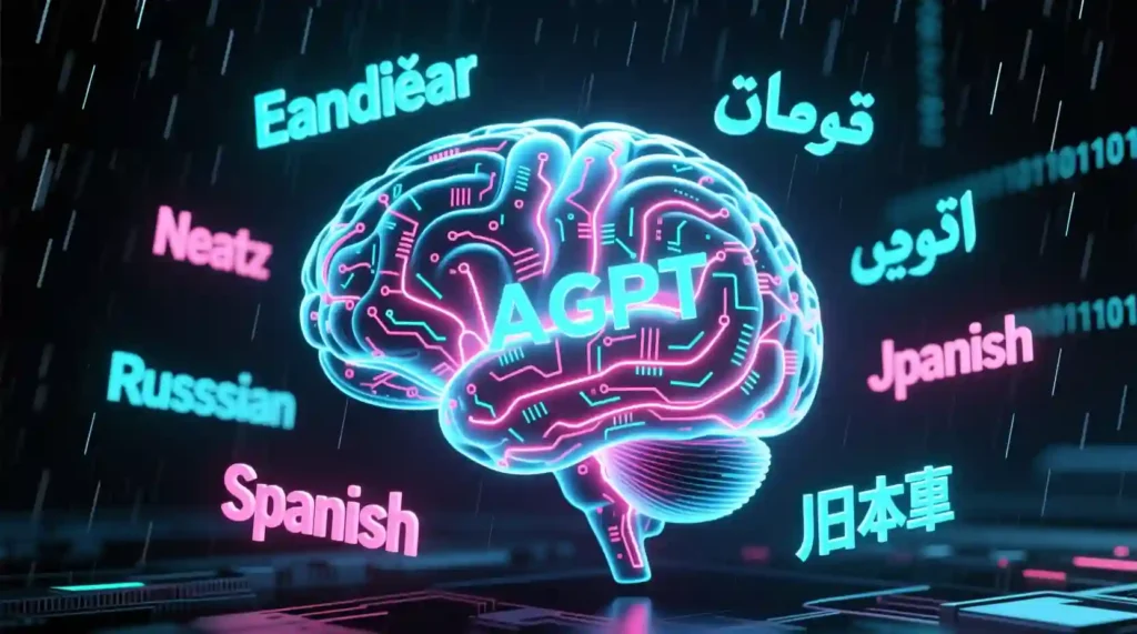 AI language model interpreting multilingual context using NLP and machine learning.