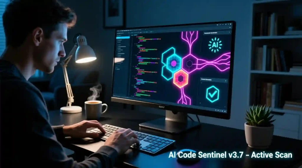 AI code checker analyzing machine-generated code inside a developer IDE.