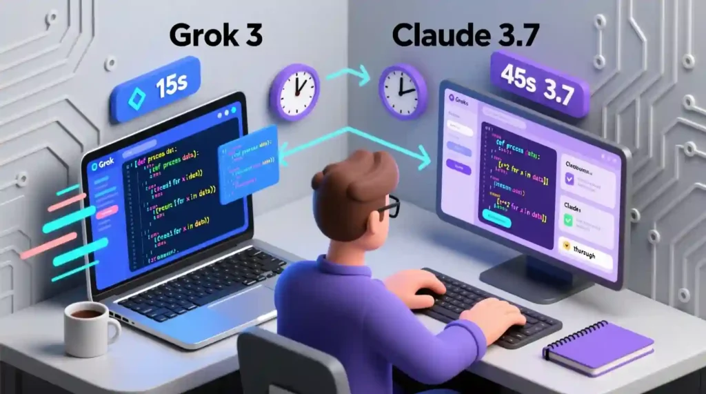 “Decision matrix comparing ideal use cases for Grok 3 and Claude 3.7 Sonnet.”