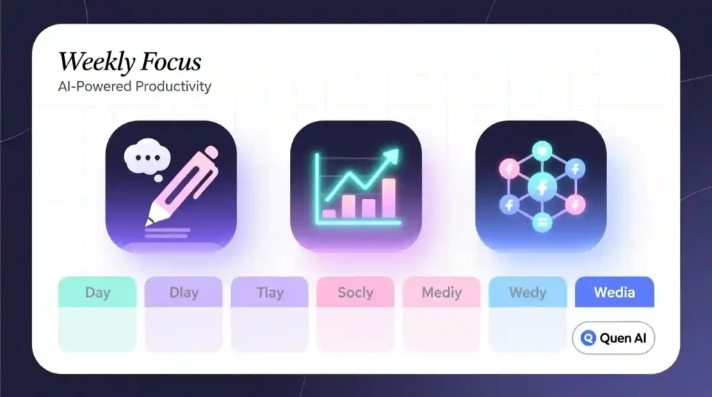 “5-day AI website creator routine visual chart showing content and analytics tasks.”
