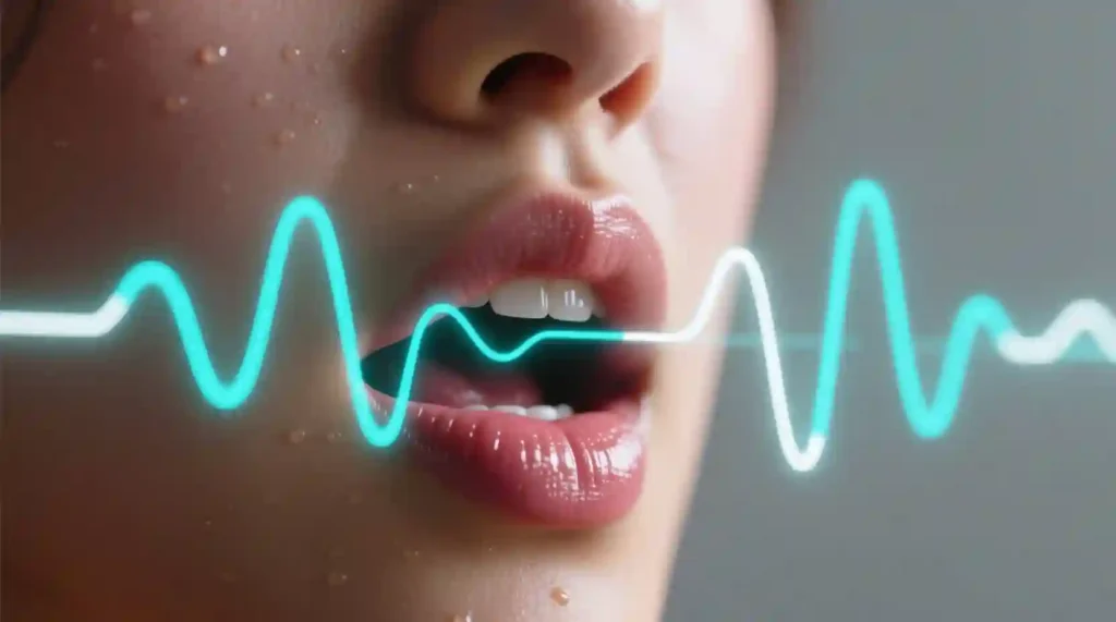 “Close-up lips with audio waveform synchronized to speech”