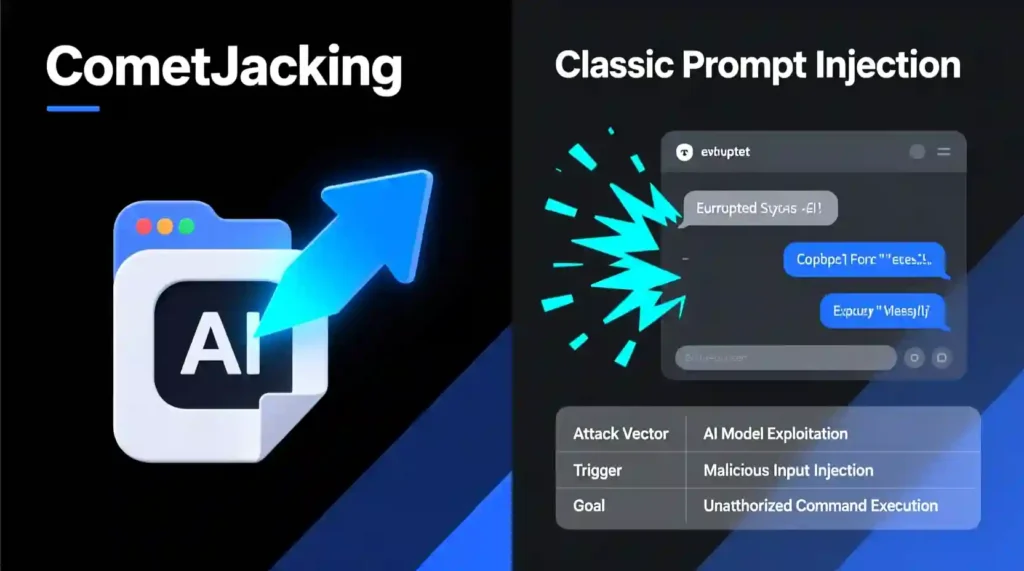 Side‑by‑side comparison of CometJacking and classic prompt injection