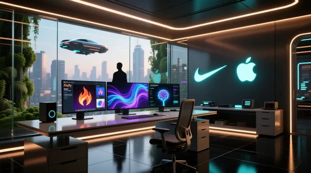 “Creative marketing team using Adobe AI Foundry to generate branded visual content.”