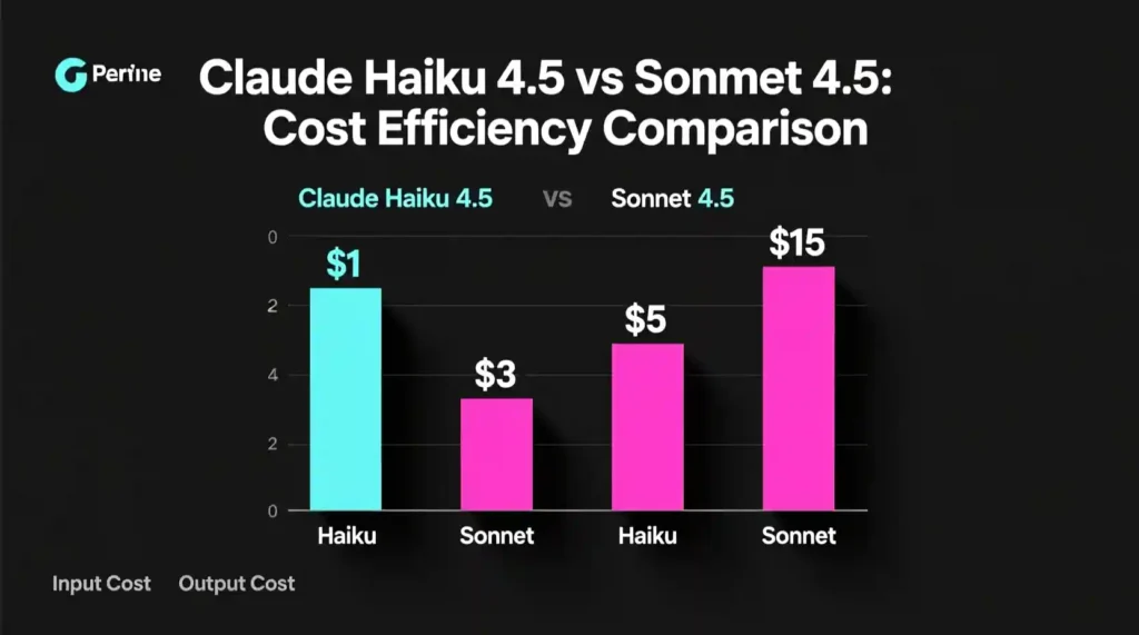 “Pricing comparison chart of Claude Haiku 4.5 and Sonnet 4.5 showing 3x cost difference.”