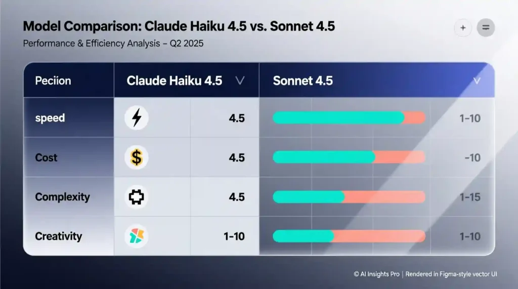 “Decision matrix showing when to choose Claude Haiku 4.5 or Sonnet 4.5 based on priorities.”
