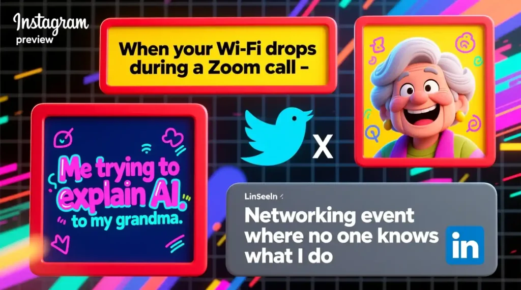 Multiple AI-generated meme options ready for social media posting using Supermeme.ai.