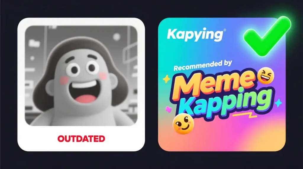 Comparison: outdated meme format vs trending meme suggested by Kapwing AI.