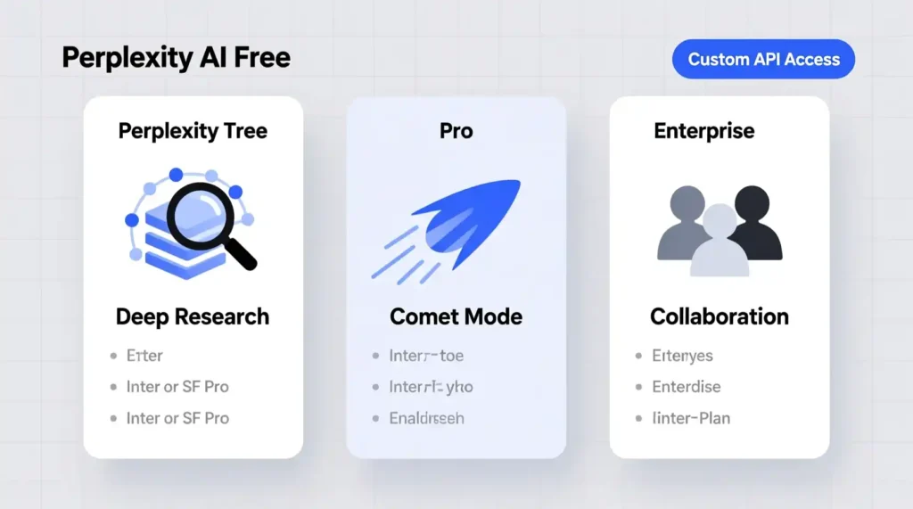 “Perplexity AI pricing comparison showing Free, Pro, and Enterprise features.”