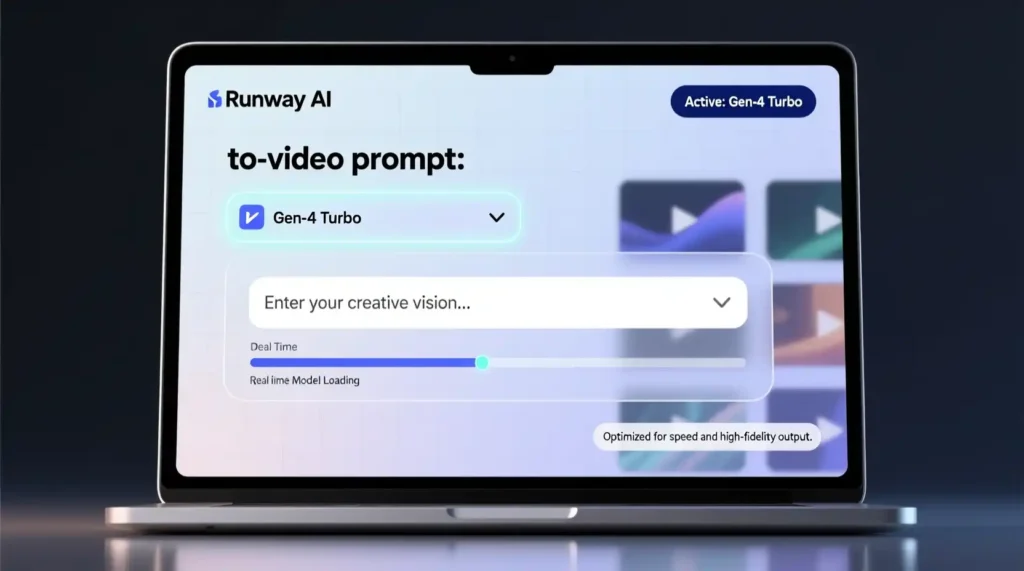 Runway AI dashboard for text-to-video generation setup