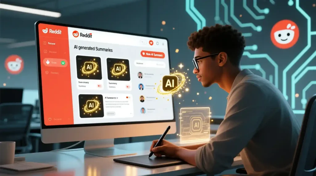 “Moderator reviewing Reddit AI Answers summaries for accuracy and tone.”
