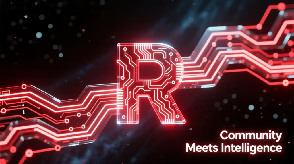 “Reddit logo integrated with AI circuit lines representing Reddit AI Answers and the future of browsing.”
