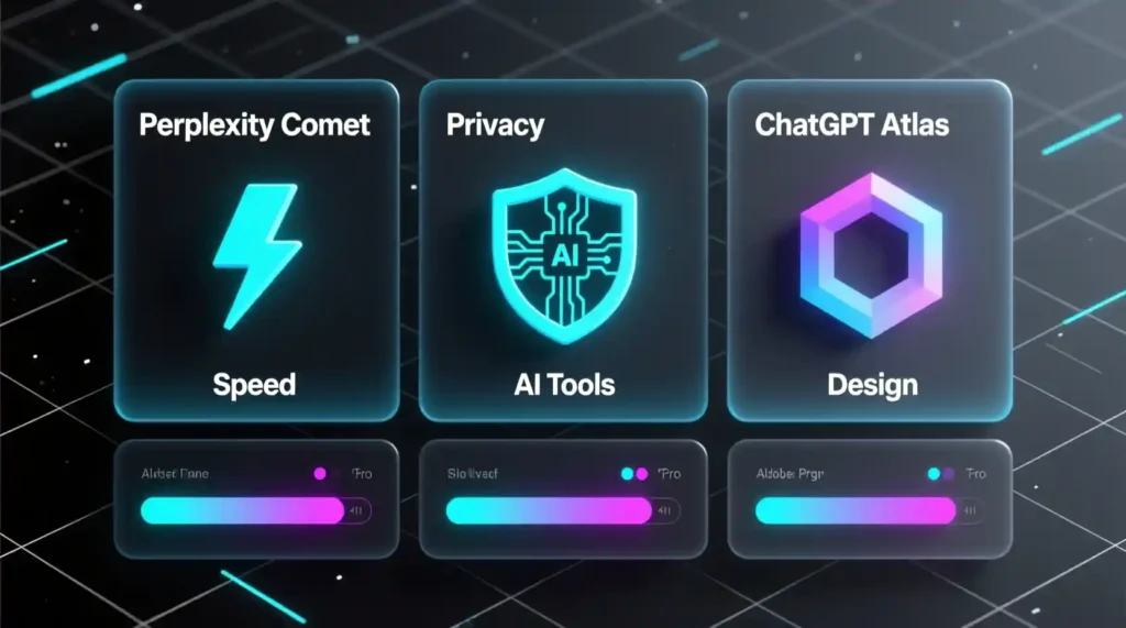 “Comparison chart showing key features of Perplexity Comet vs ChatGPT Atlas.”