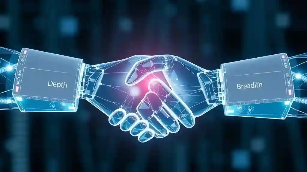 Claude AI depth meets Gemini AI breadth illustration representing balance.